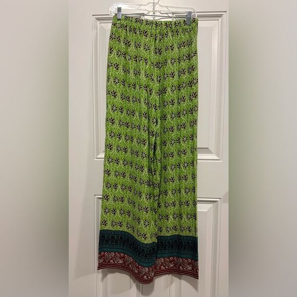 Zara Women's Wide Leg Pull On Pants Size M Floral Green Boho Soft Knit Comfy NWT - Picture 2 of 11